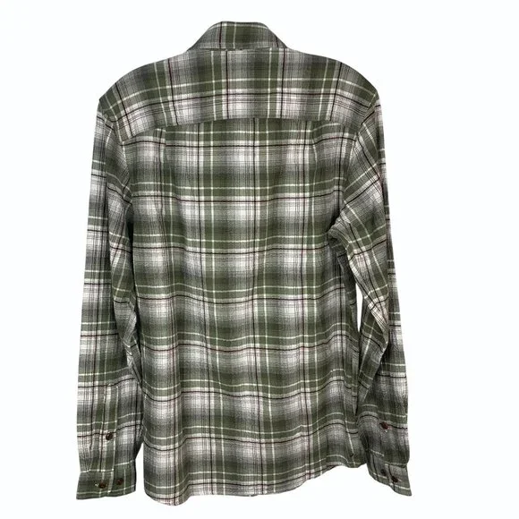 Orvis Mens Small Crushed Herringbone Green Plaid Crinkle Cotton Shirt Active Fit